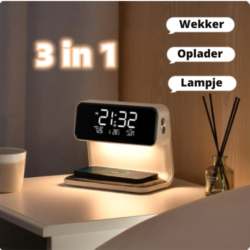 3-in-1 BedRelax™ - Draadloos opladen LCD-scherm Wekker