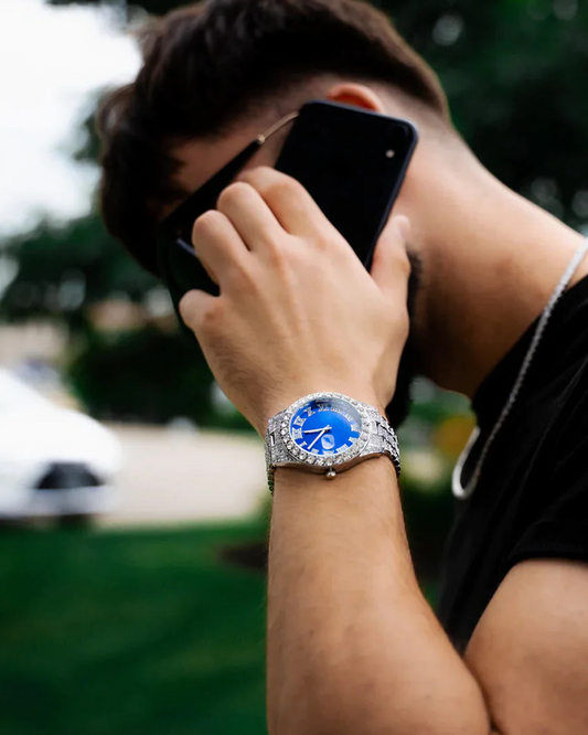 SYBLUY Blue Watch | Blauw-Zilveren Bustdown Horloge met Blauwe Wijzerplaat